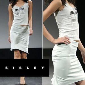 Sisley Mid-Rise Straight Italian Designer White Straight Pencil Skirt 40 US 0/2
